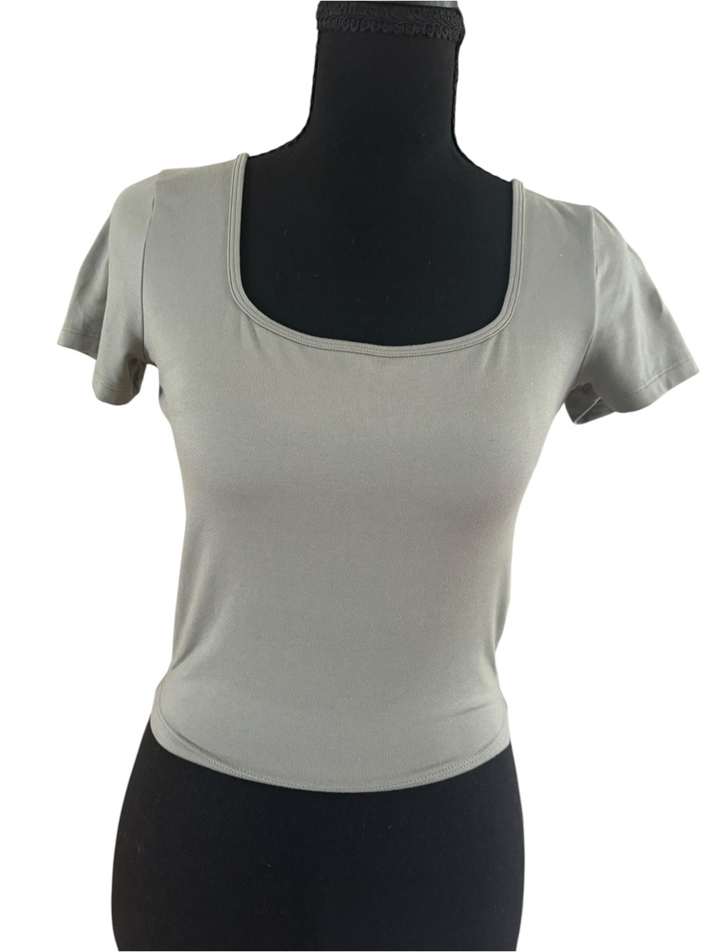 Hollister Square Neck Short Sleeve Crop Top - Olive/Sage Green